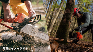 チェーンソーを使う様子